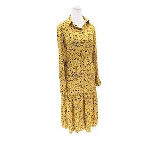 POM Amsterdam Yellow City Charms Cottage Floral High Neck Midi Dress Size S/M